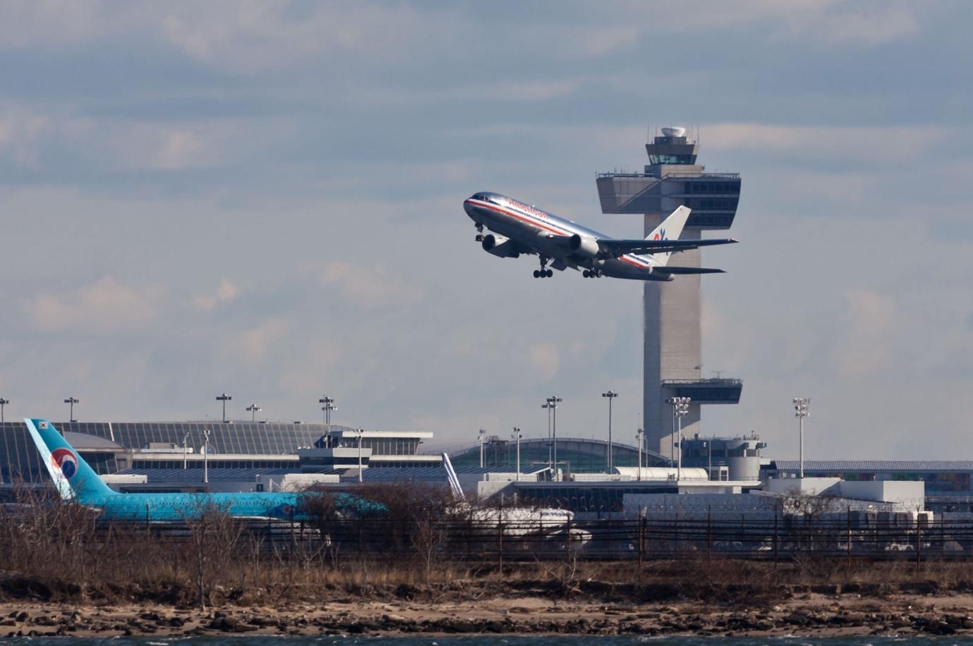 A plane taking off at the airport