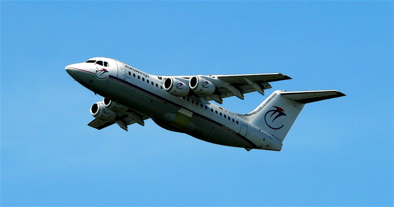 Eurowings Airplane after launch at Friedrichshafen Flughafen (Germany).