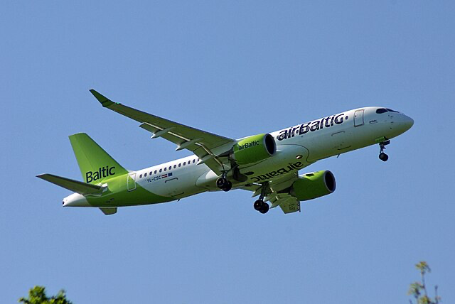 Air Baltic YL-CSC approaches Gatwick.
