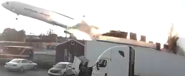 still of UPS 2976 crashing shortly after takeoff
