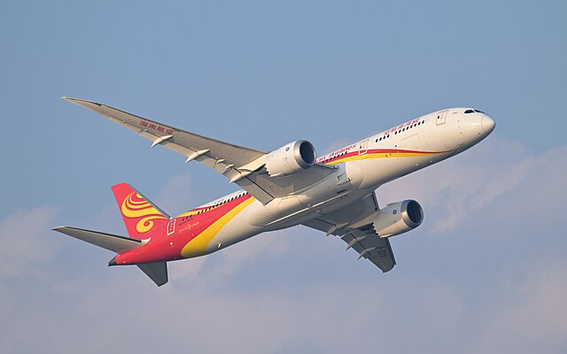 Hainan Airlines Boeing 787-9 B-207V departing Boston June 2025.