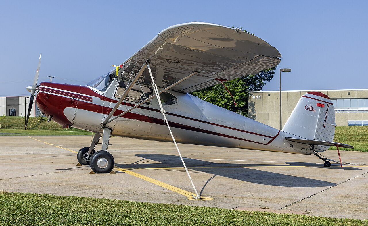 Cessna 140 N3047N in front of AOPA headquarters, Frederick, Maryland, USA.