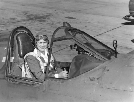 Jacqueline 'Jackie' Cochran in the cockpit of a Curtiss P-40 Warhawk fighter plane