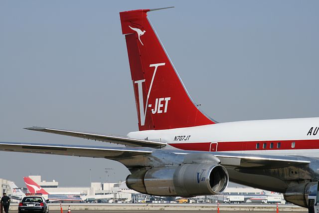 Travolta's 707 at LAX for the first Qantas A380.