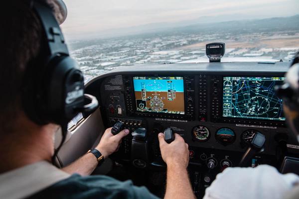 Male pilot in cockpit