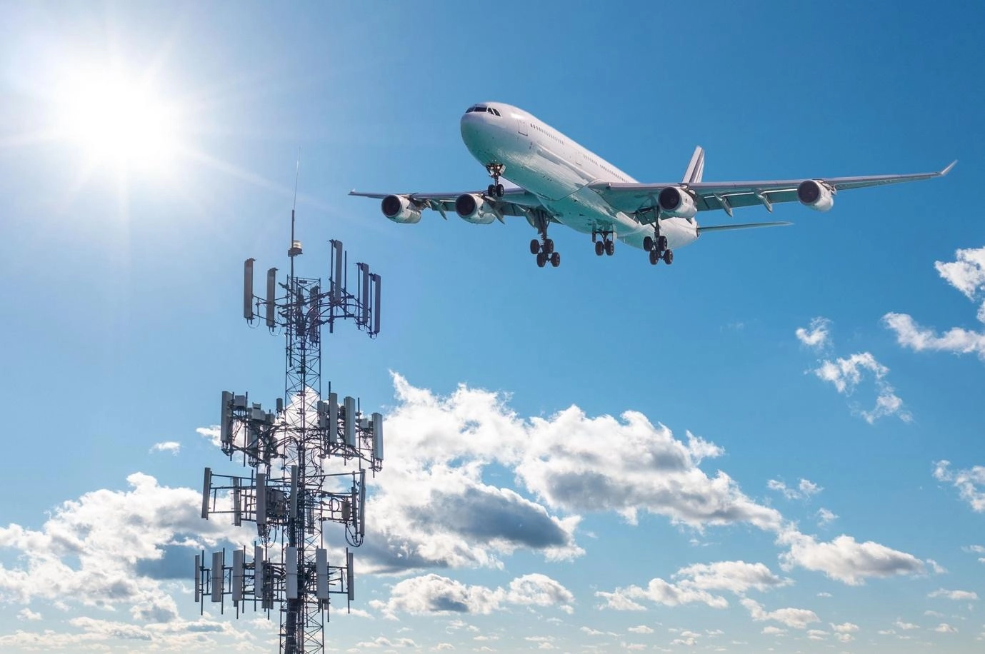 Airplane flying over radars