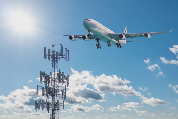 Airplane flying over radars