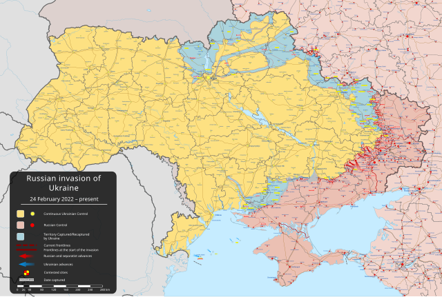 full-scale invasion of Ukraine by Russia starting on 24 February 2022 , part of Russo-Ukrainian War