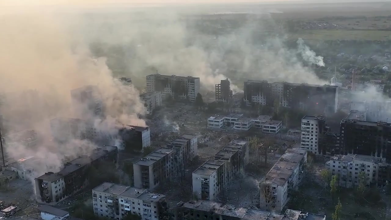 Vovchansk city (Kharkiv region of Ukraine) after Russian shelling and bombing.