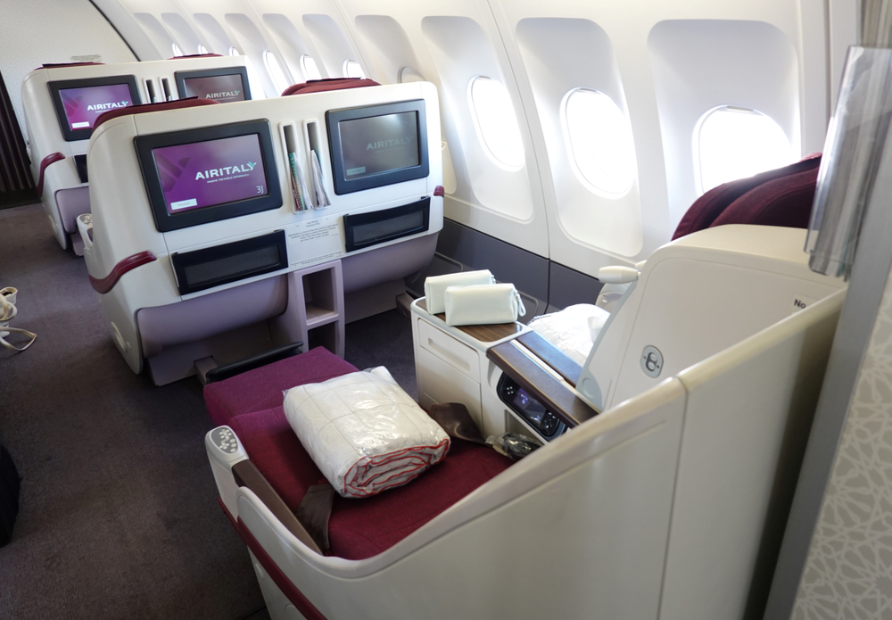 The Business Class cabin and seat of an Air Italy A330 aircraft