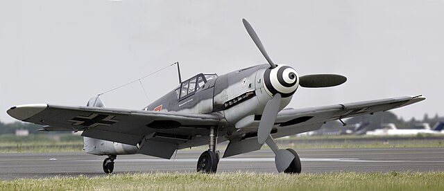 Detailed view of a Messerschmitt Bf 109 at ILA 2010.