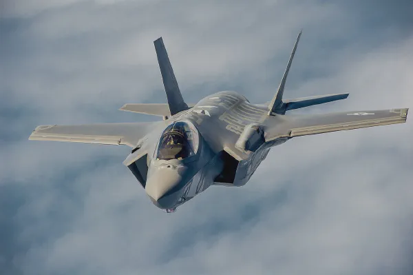 U.S. Air Force pilot navigates an F-35A Lightning II aircraft