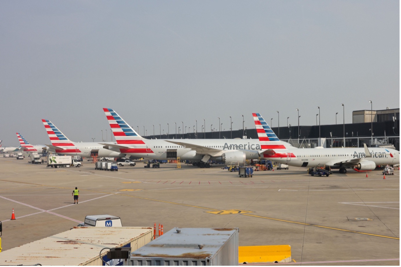 American Airlines planes parked at the airport gates