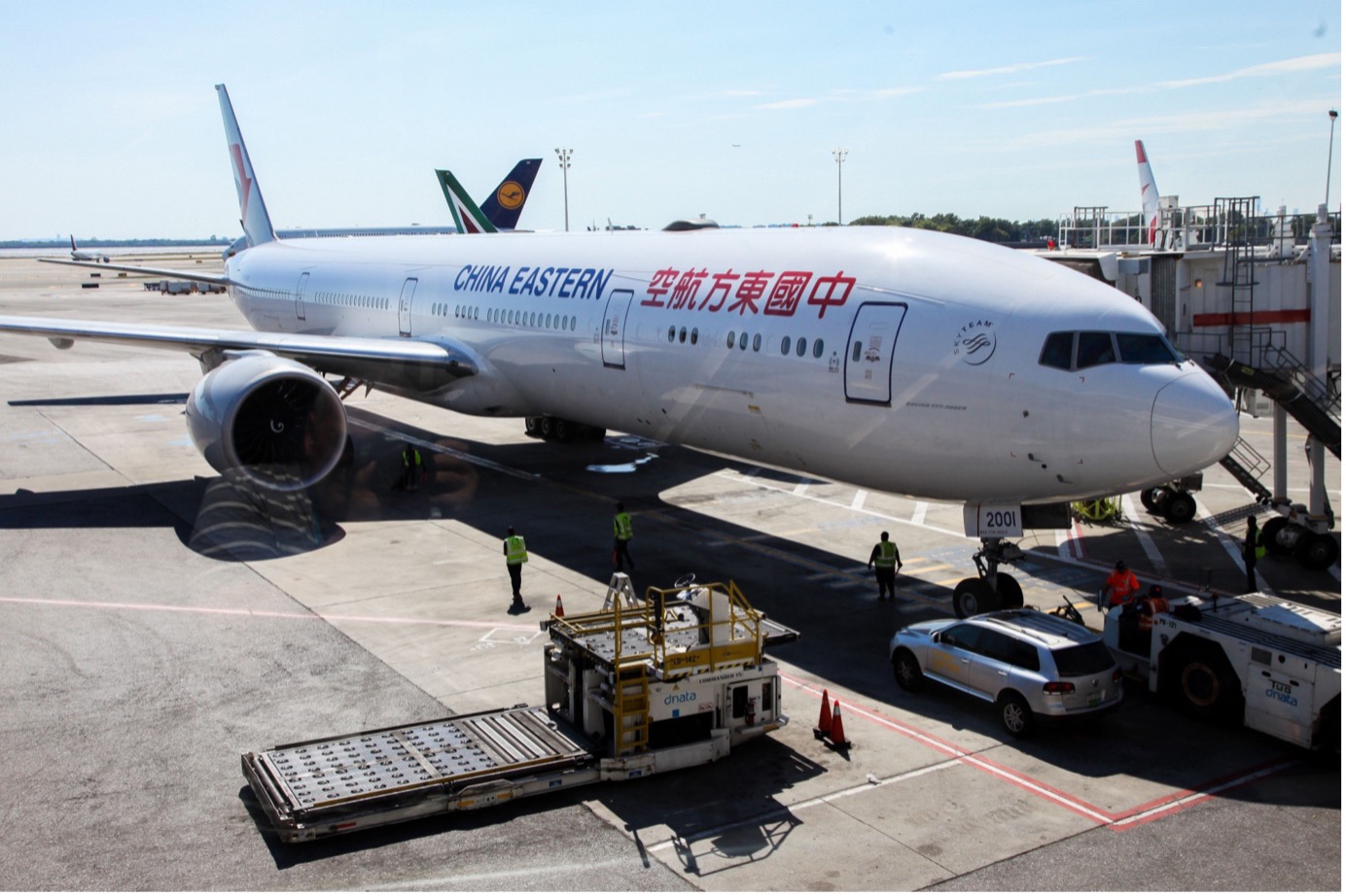 China Eastern plane parked at the airport's gate