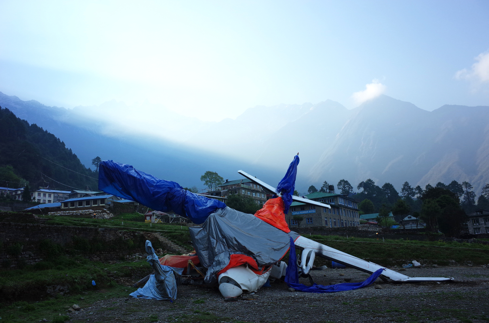 Broken small airplane on Tenzing–Hillary Airport